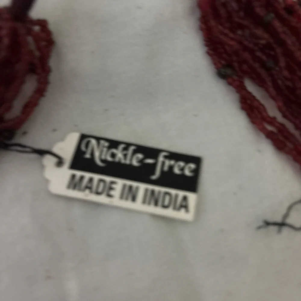 Red Chunky Multi Strand Seed Bead Necklace Nickle Free Made In India‎
